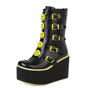 Funki Buys | Boots | Women's Smile Buckle Wedge Platforms