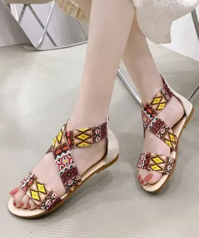 Khaki Sandals Cotton Fabric Stylish Splicing Sandals LY4396